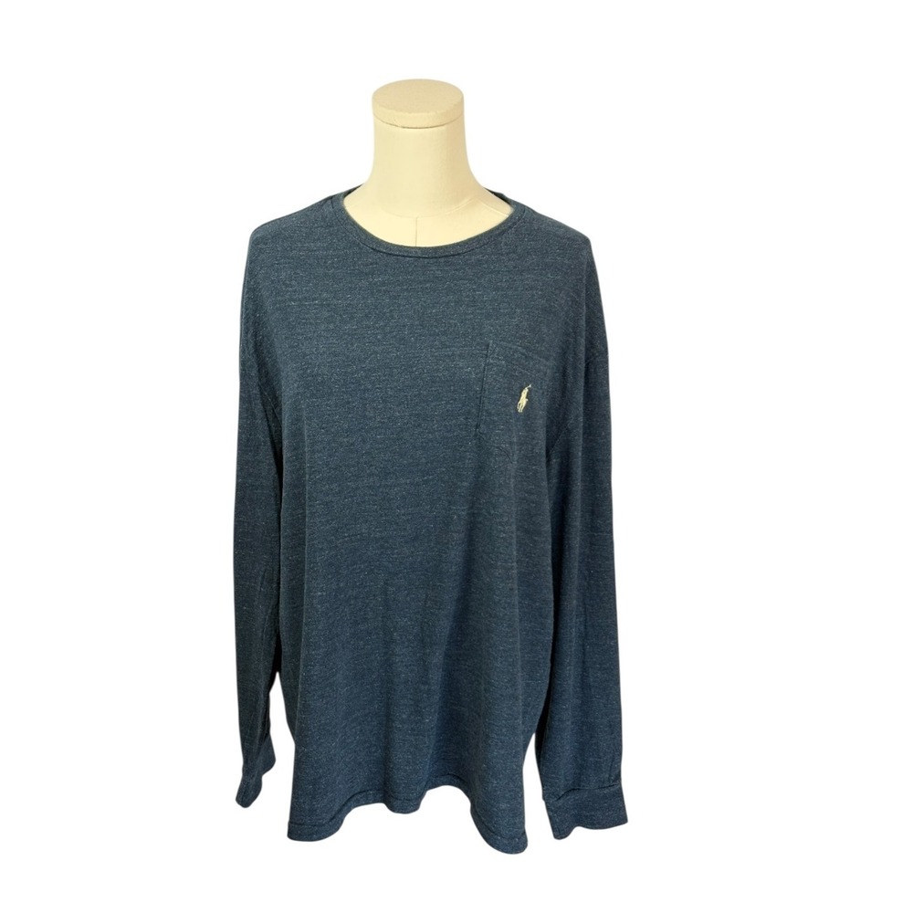 Polo Ralph Lauren 100% Cotton Navy Blue Long Sleeve Tee w/Pocket & Logo (Size L)